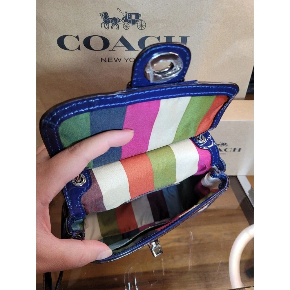 Coach Vintage Willis Midnight Royal Blue Patent Leather Bag Legacy Crossbody - Picture 3 of 16